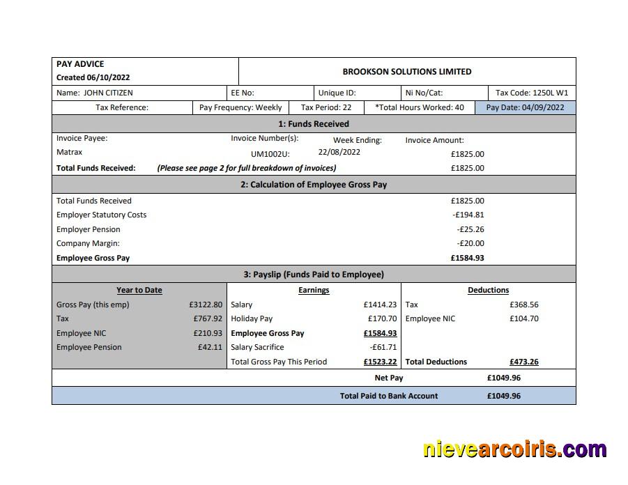 USA Brookson solutions limited payslip